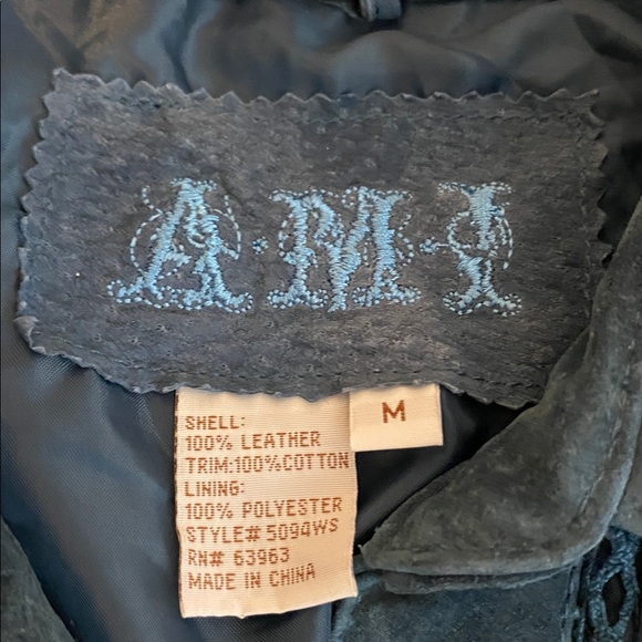 Vintage Y2K AMI Blue Suede Leather Jacket Coat with Silver Buttons - Picture 6 of 8